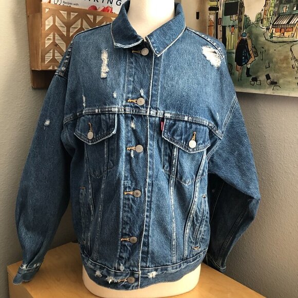 Levi's Premium 90s Trucker Distressed Denim Jean Jacket - Gypsy Core - Picture 2 of 5